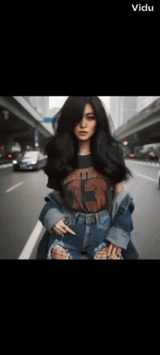 a woman wearing a t-shirt with the number 33 on it is walking down the street
