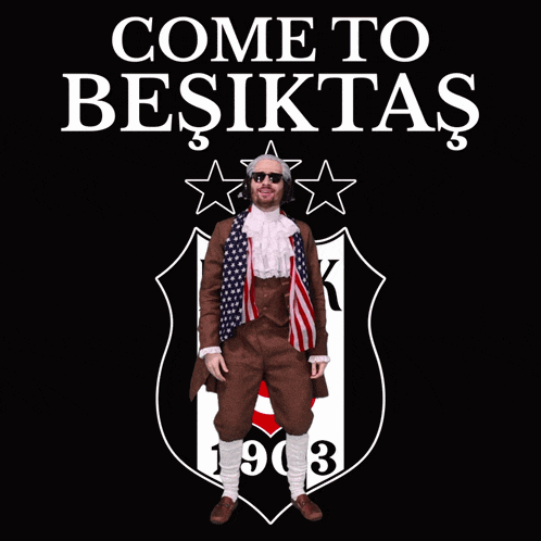 a poster that says come to besikatas with a man in a costume