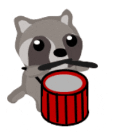 a cartoon raccoon is playing a drum with sticks