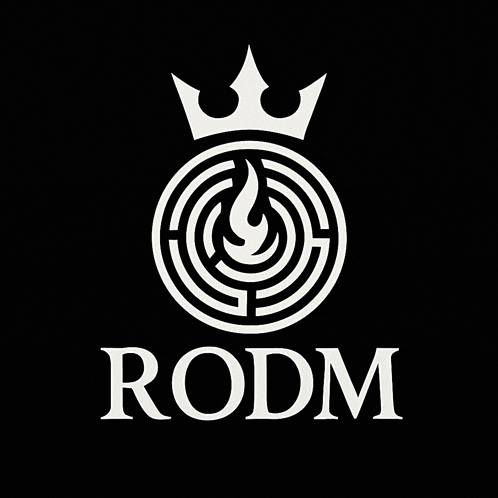 a logo for rodm with a crown and a labyrinth