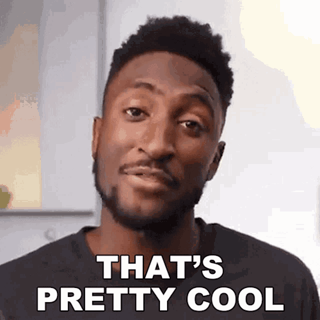 a man with a beard is making a funny face and says that 's pretty cool .