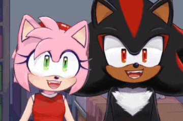 amy rose and shadow the hedgehog are standing next to each other and smiling