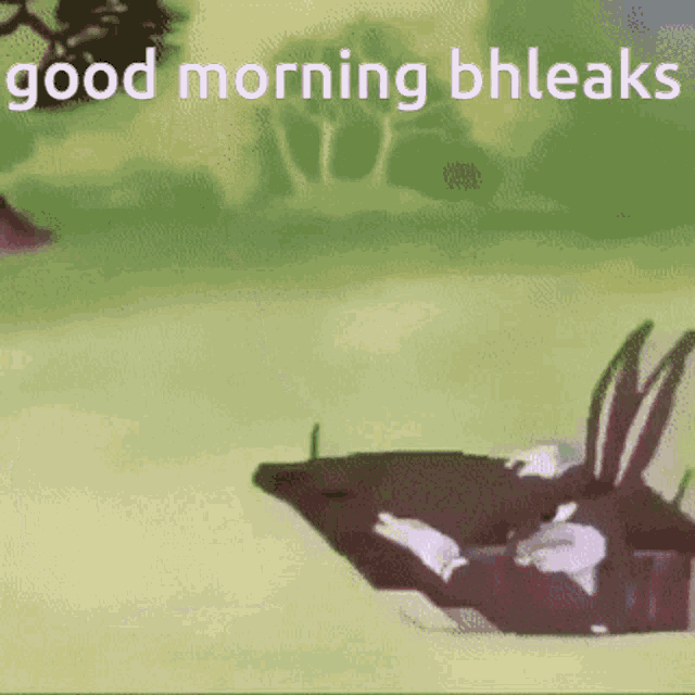 bugs bunny is laying on the ground with the words good morning bhleaks written above him