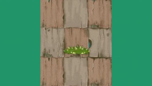 a cartoon drawing of a wooden wall with a green plant growing out of it .