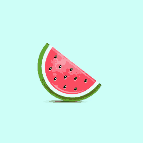 a slice of watermelon with black seeds on it