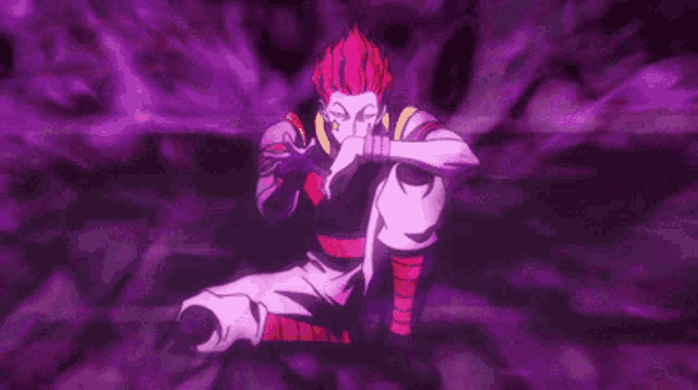 a cartoon character with red hair is sitting on the ground with his eyes closed .