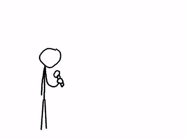 a stick figure is holding a microphone in his hand .