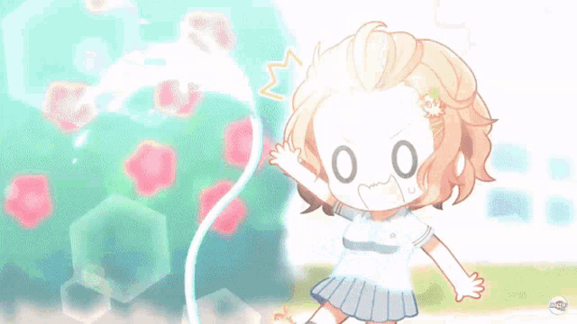 a cartoon of a girl with a hose spraying water