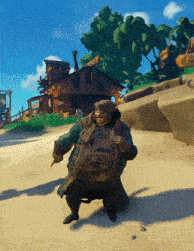 a man in a video game is kneeling on the sand
