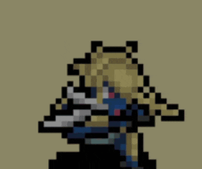 a pixel art of a person holding a sword and shield