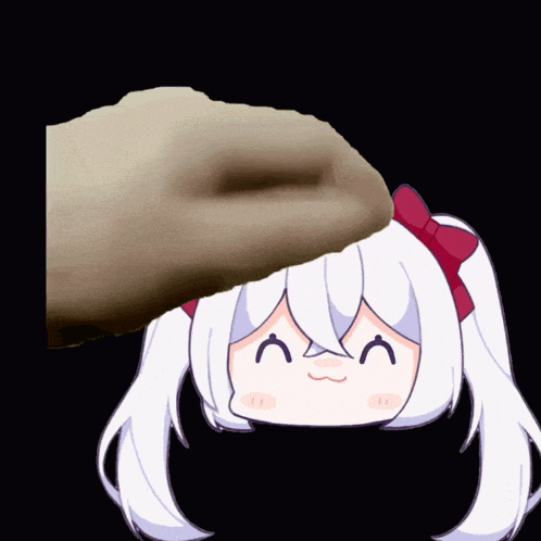 a cartoon of a girl with white hair and a red bow on her head