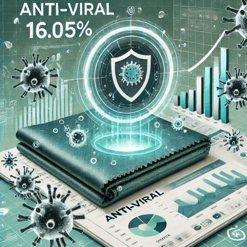 an advertisement for anti-viral shows a wallet surrounded by viruses and graphs