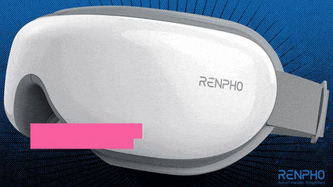 a white renpho eye mask with a pink stripe on it