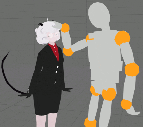 a drawing of a woman in a black suit standing next to a white figure