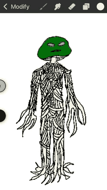 a drawing of a skeleton with a green head is being modified on a phone