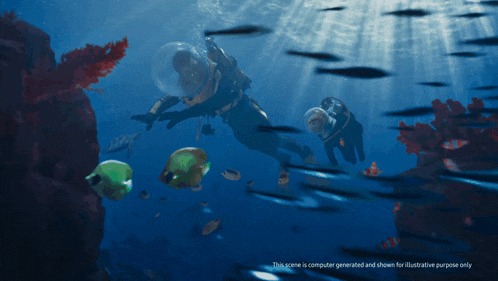 a computer generated image of scuba divers in the ocean