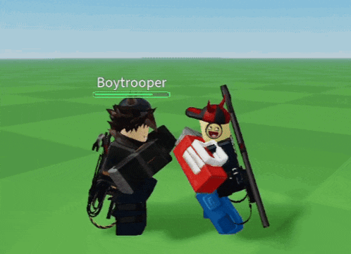 a video game character named boytrooper is holding a shield