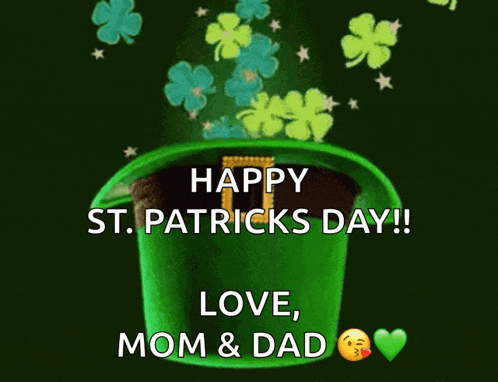 a happy st. patrick 's day greeting card with a green hat