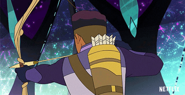 a cartoon of a man holding a bow and arrow with a netflix logo on the bottom