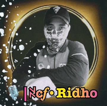 a man wearing a mask and the name nef ridho on the bottom