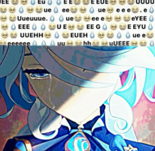 a picture of a girl with tears coming out of her eyes surrounded by emojis