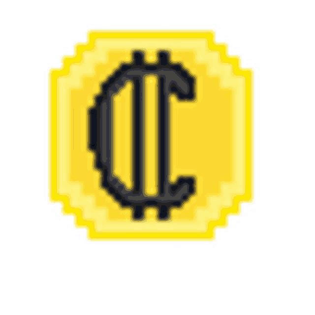 a pixel art of a dollar sign on a yellow coin .