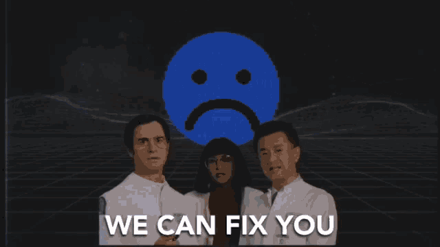 a group of people with a smiley face and the words we can fix you