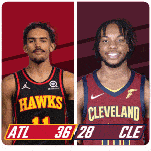 two basketball players one from the hawks and the other from the cleveland cavaliers
