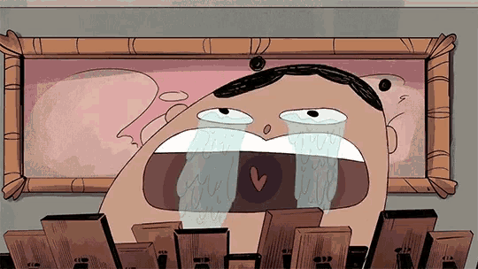 a cartoon of a man with tears running down his face
