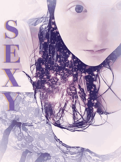 a picture of a woman with the word sexy written above her