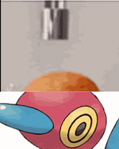 a close up of a cartoon character with a yellow circle on its face