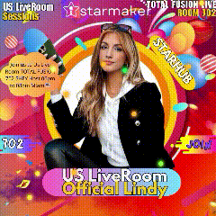 a poster for us live room official lindy shows a woman holding a cell phone