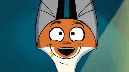 a close up of a cartoon fox 's face with a big smile