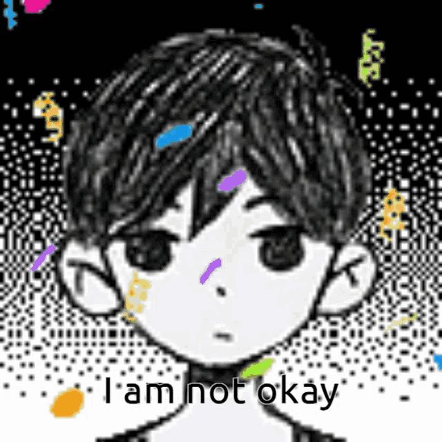 a black and white drawing of a boy with the words `` i am not okay ''