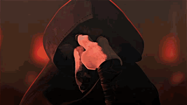 a person wearing a black hood covering their face