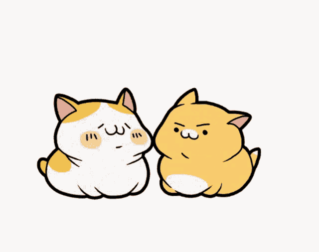 two cartoon cats are sitting next to each other and one has a big mouth