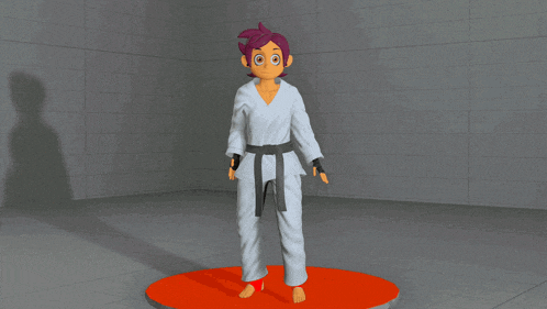 a cartoon character wearing a white karate uniform