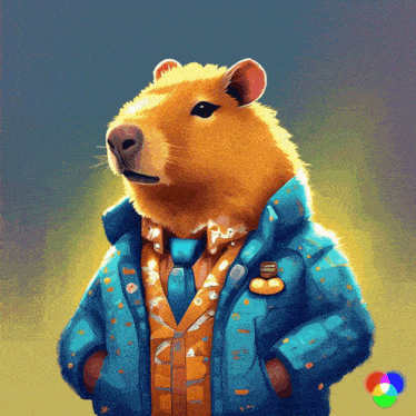 a drawing of a capybara wearing a jacket and tie