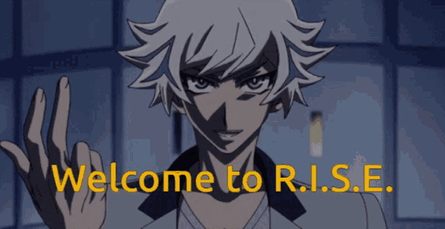 a cartoon character with the words welcome to r.i.s.e. on the bottom