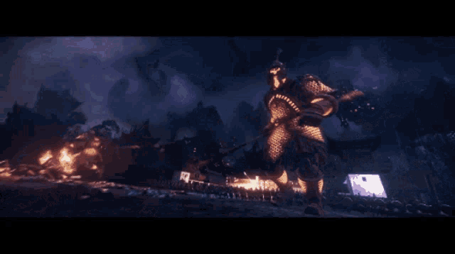 a video game scene with a statue of a dragon holding a sword