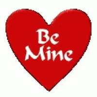 a red heart with the words `` be mine '' on it