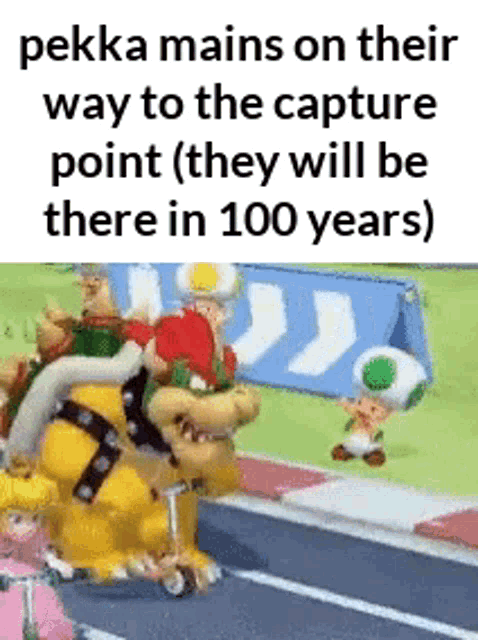 a cartoon of bowser riding on the back of a toad on a track .