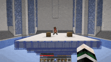 a screenshot of a minecraft game shows a person standing on a platform