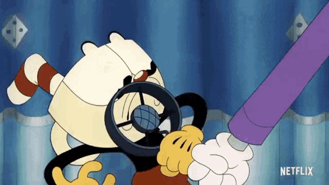 a cartoon character is holding a steering wheel with a netflix logo in the corner
