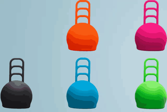 a row of different colored objects with the letter d on them