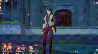 a video game screen shows a character with a bar that says champagne etiquette on it