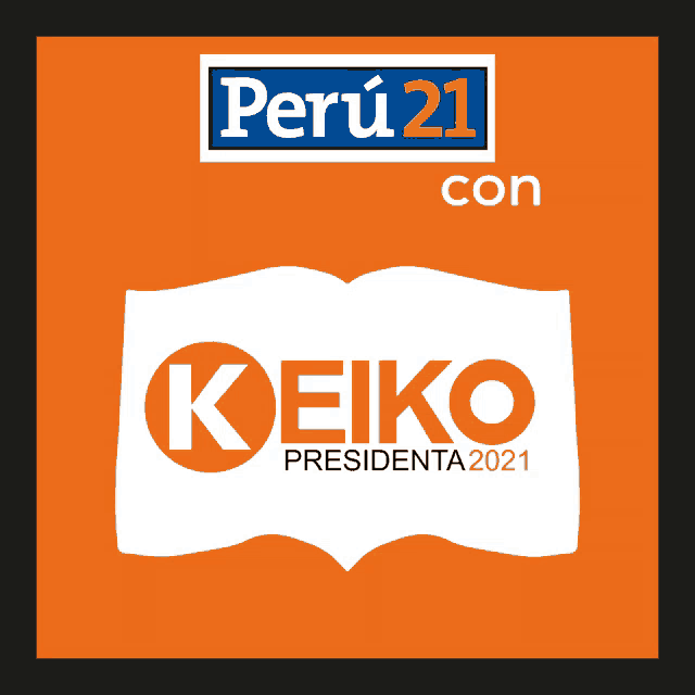 a logo for peru 21 con keiko presidenta 2021 on a black background