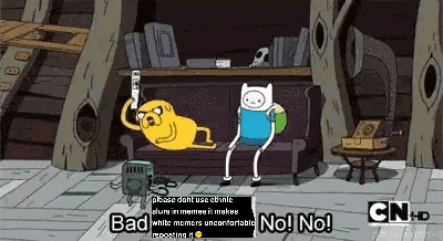 a cartoon of finn and jake sitting on a couch talking