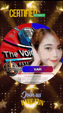 a picture of a woman with a microphone and the words certified member