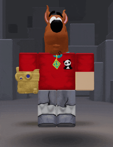 scooby doo wearing a red shirt with a panda on the front